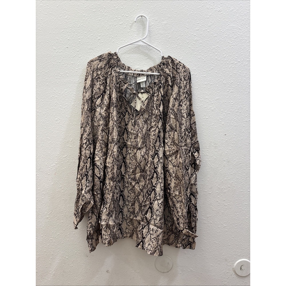 Ava & Viv Blouse Tunic Women's Sz 4X Top Snake Print Keyhole Neck NWT NEW